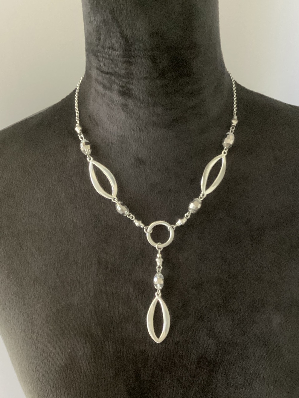 EUC Lia Sophia Silver Open Marquise Y-Necklace